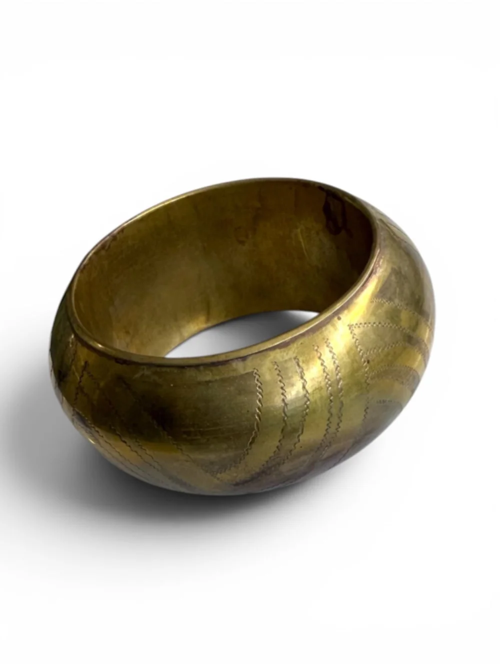 Vintage Etched Brass Boho Statement Bangle